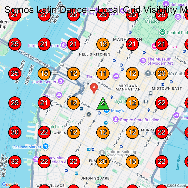 Somos Latin Dance GeoGrid visibility map for Salsa Classes in 343 Main St